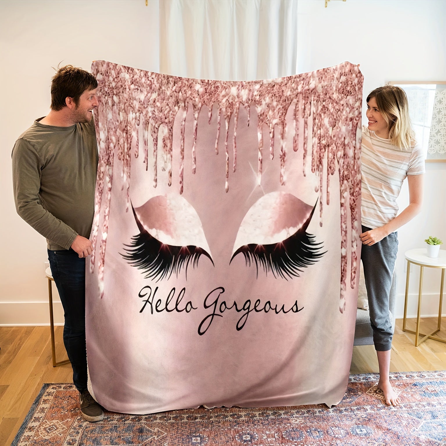 Pink Flannel Blanket Throw for Women Soft Cozy Gift for Girlfriend or Mother