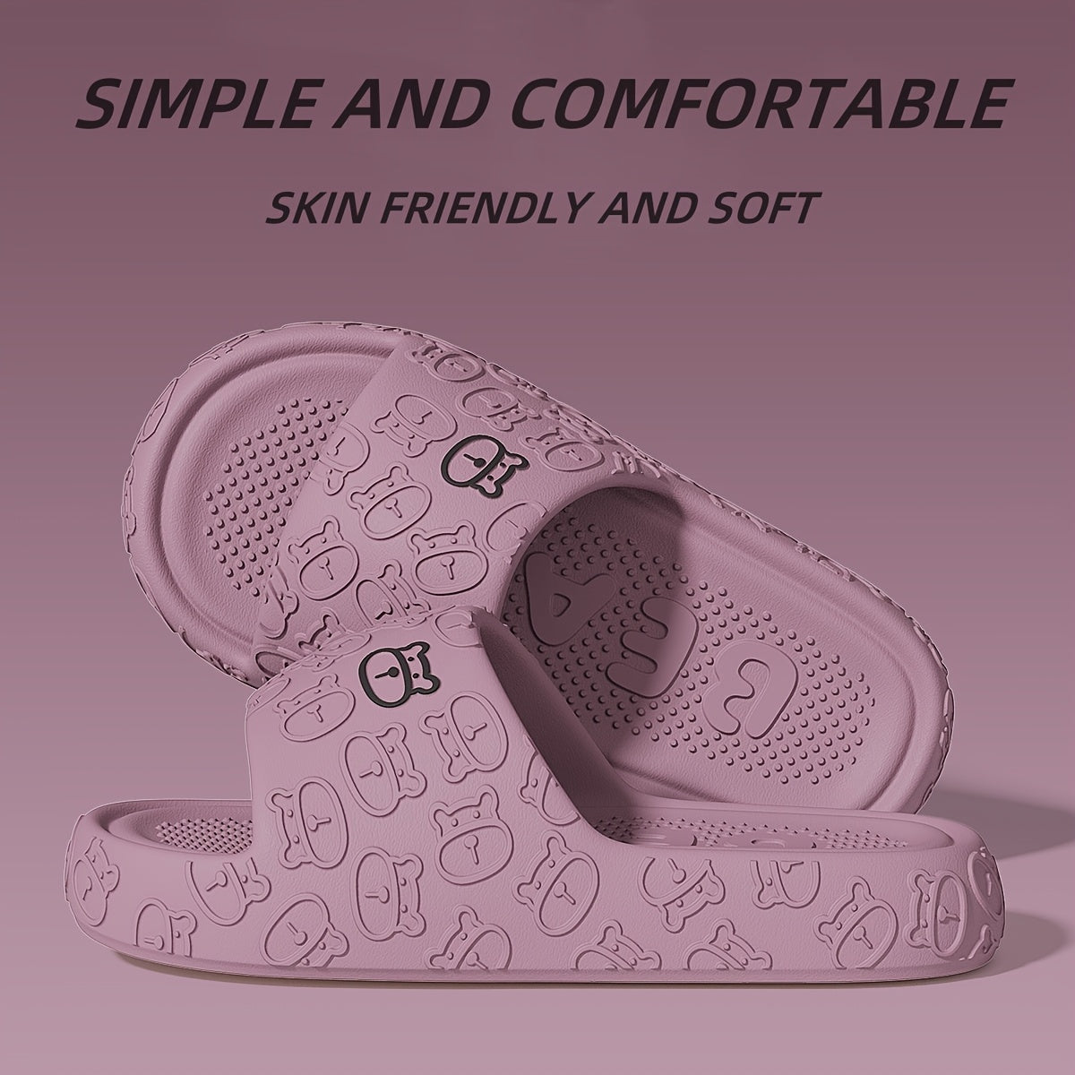 Women's Men’s Cartoon Bear Slip-On Sandals Pink Purple EVA Indoor Outdoor