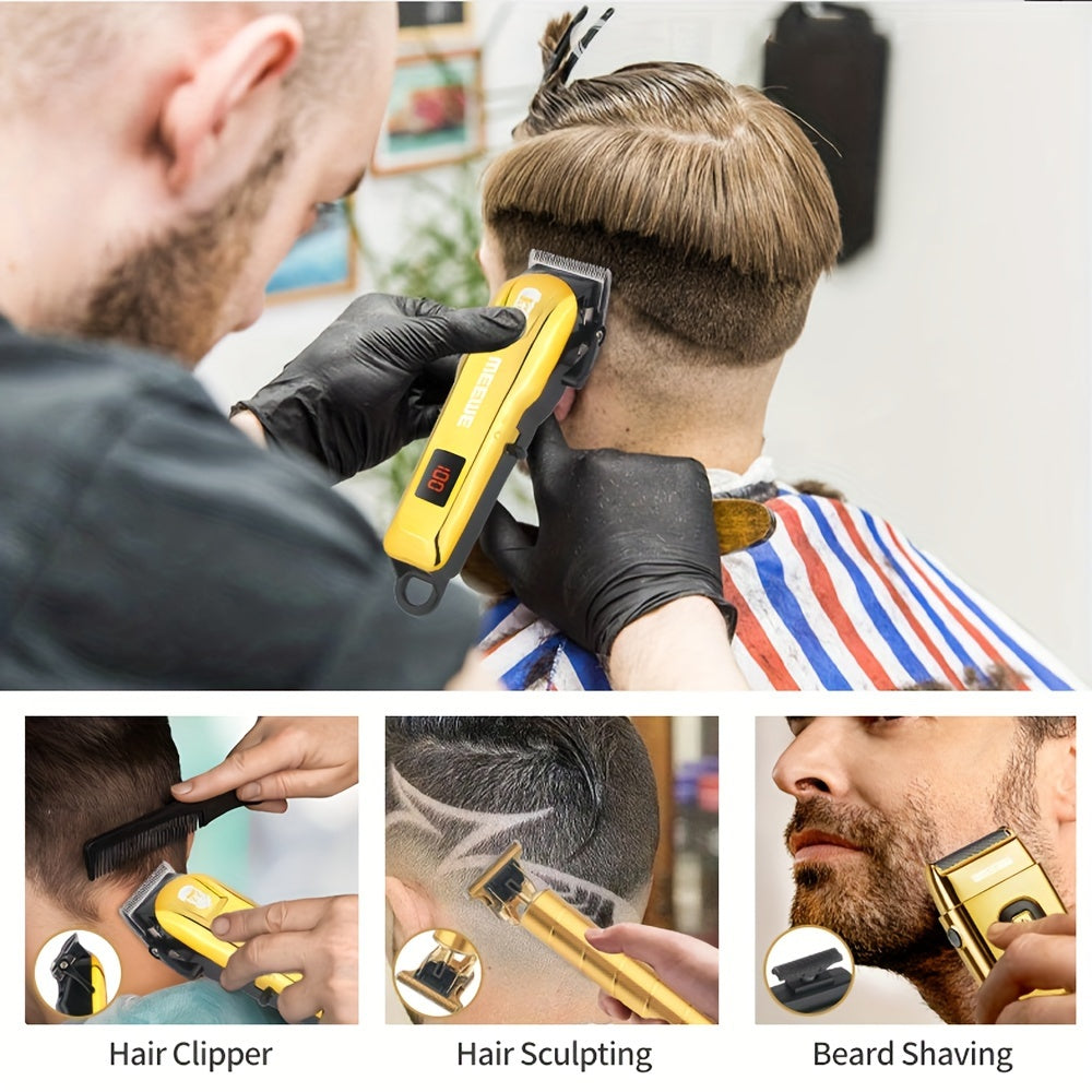 Luxury Hair Clipper Set with T-Type Trimmer Rotary Shaver Lithium Battery