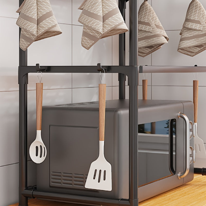 Double Layer Plastic Microwave Oven Rack with Handle and Hooks Expandable Kitchen Organizer