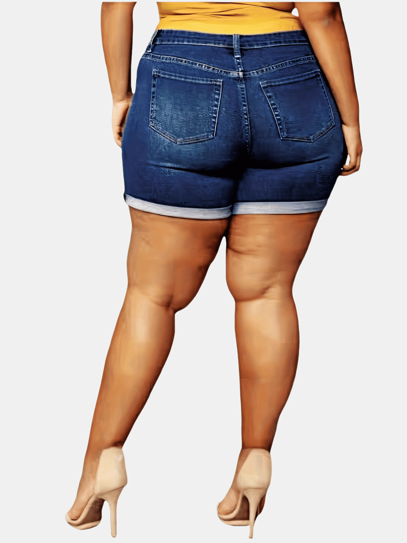 Women Plus Size Denim Shorts High Waist Woven Bermuda Solid Color