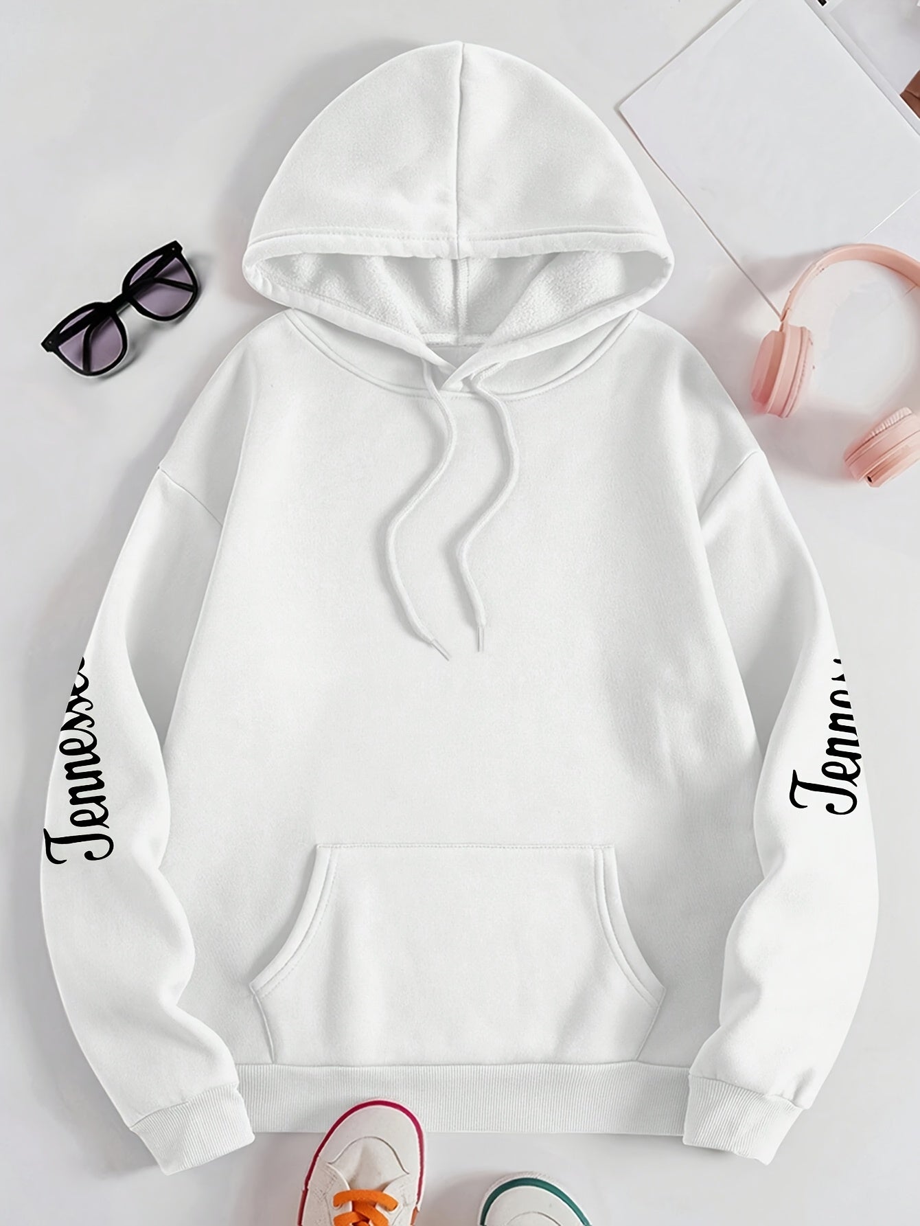 Plus Size Women's Beige Hoodie with "Smooth as Tennessee Whiskey" Graphic Casual Pullover with Fringe