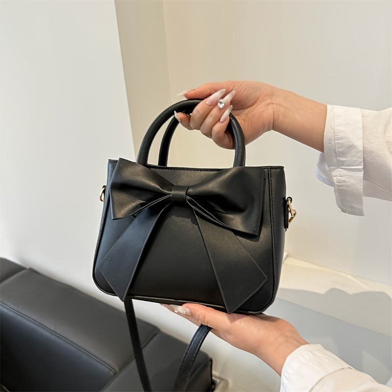 Faux Leather Crossbody Bag with Bow Embellishment Adjustable Strap Zipper Closure Animal Theme