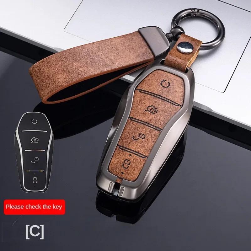 Men's PU Leather Key Cover with Brown Stitching for Remote Fob Protection