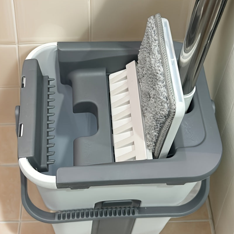 2-in-1 Microfiber Mop and Bucket Set with Self-Wringing and Rotating Flat Mop