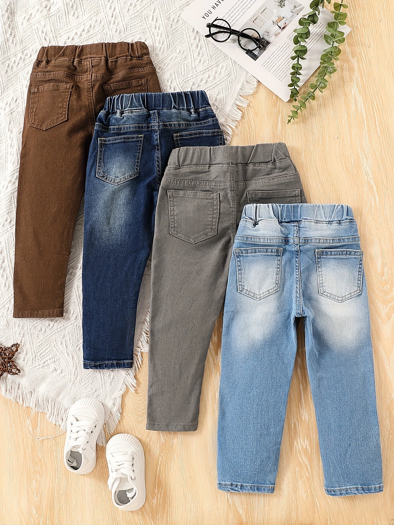 Kids Boys Denim Jeans Set 4 Pack Regular Fit Elastic Waist All-Season