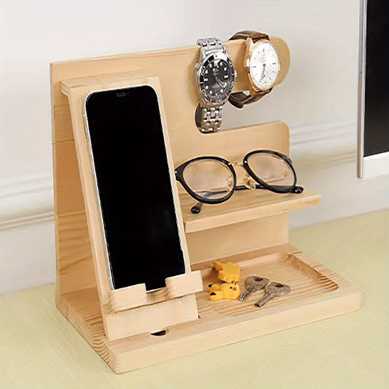 Organizador de accesorios de madera para teléfono para iPhone y dispositivos, almacenamiento ligero para cajón de escritorio
