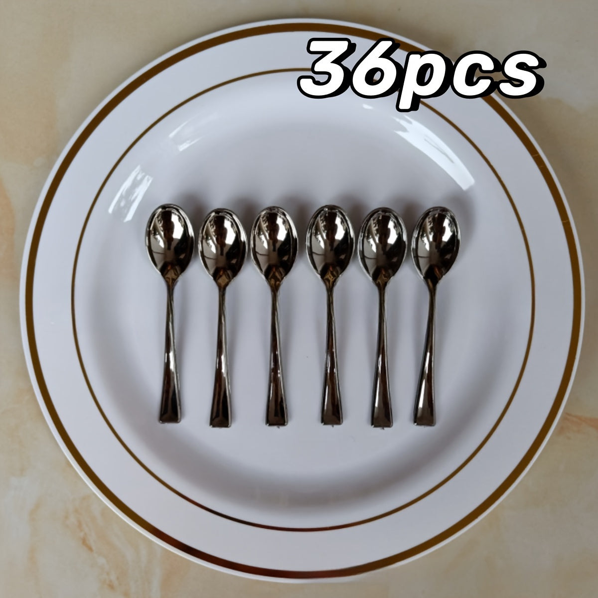 Pack of 24/36 Mini Plastic Salad Spoons with Gold Plating for Desserts Parties and Holidays