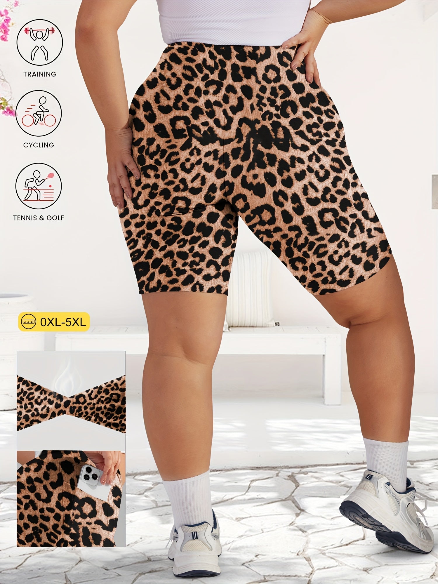 Shorts de mujer de talla grande con cintura alta y estampado de leopardo, elásticos y no transparentes