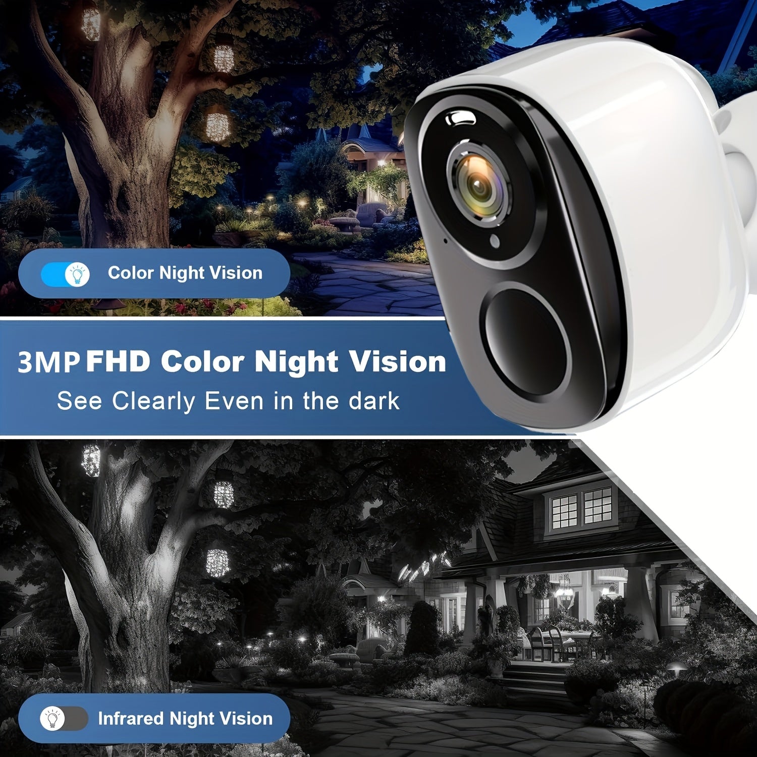 Cámara de seguridad solar inalámbrica 3MP FHD exterior WiFi detección de movimiento visión nocturna