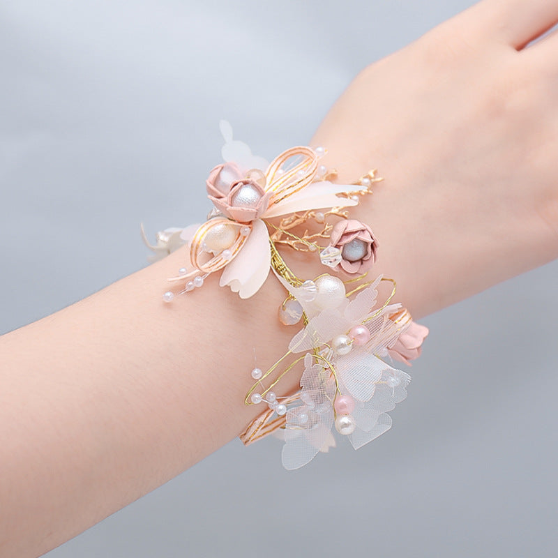 Wedding Wrist Corsages for Brides and Bridesmaids Fabric Flower Ribbon Bracelets