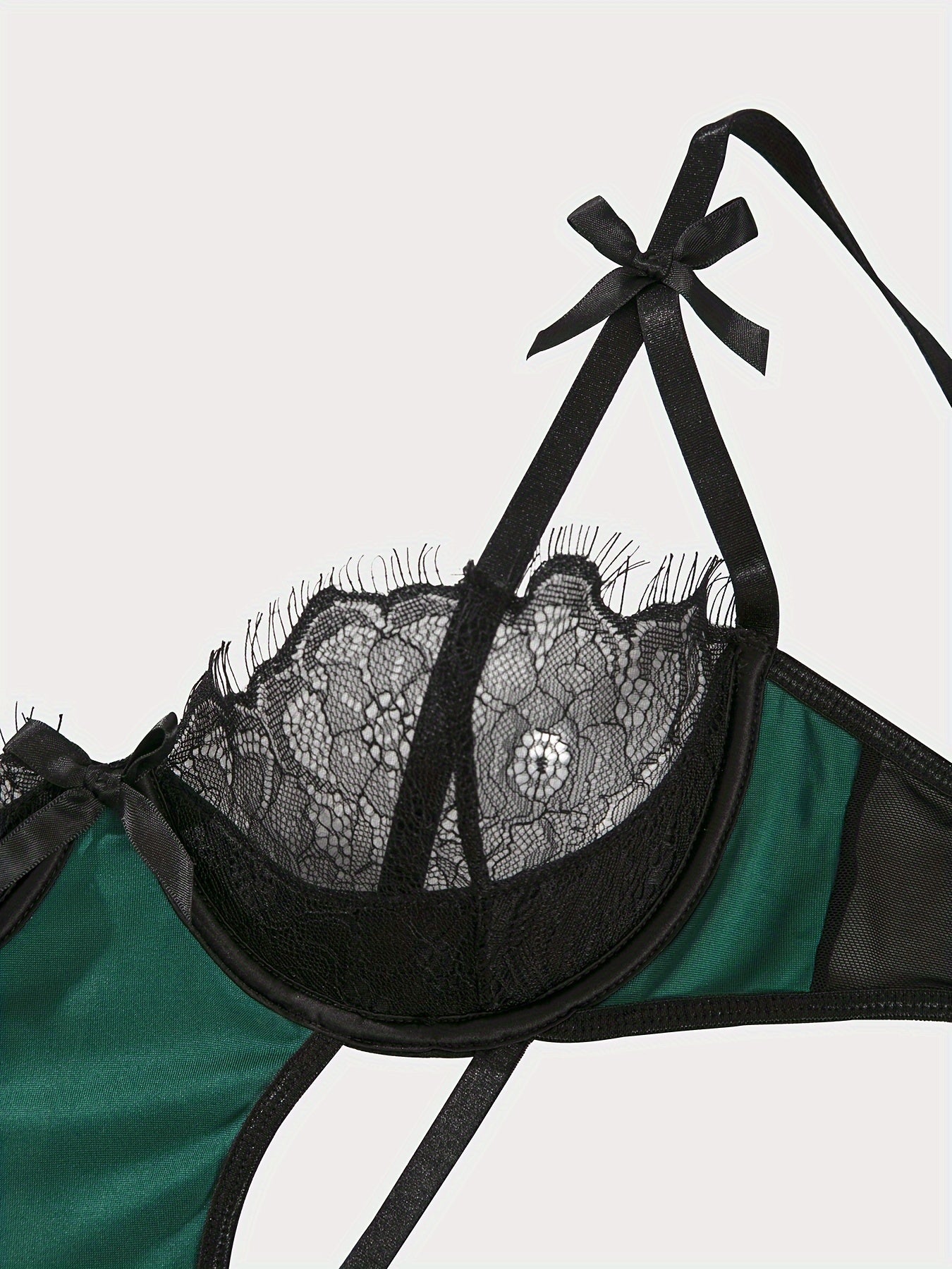 Women's Black Satin Bodysuit with Thin Shoulder Straps for Nightwear