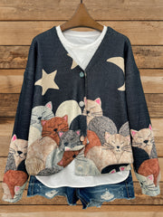 Cárdigan de efecto punto para mujer con estampado y cuello en V oversize