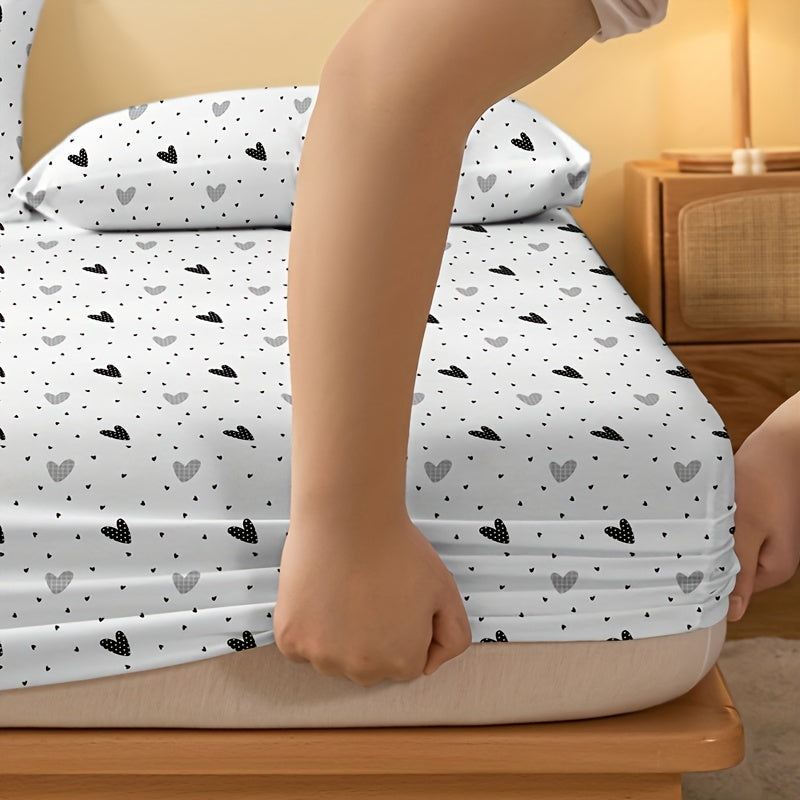 Soft Heart Print Fitted Sheet Deep Pockets Bed Bedroom Guest Room