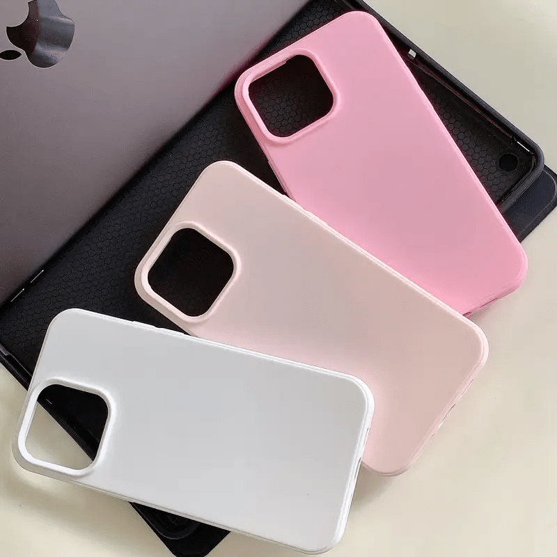 Set of 3 Solid Color TPU Phone Cases for iPhone with Half-Covered Lens Design Pink