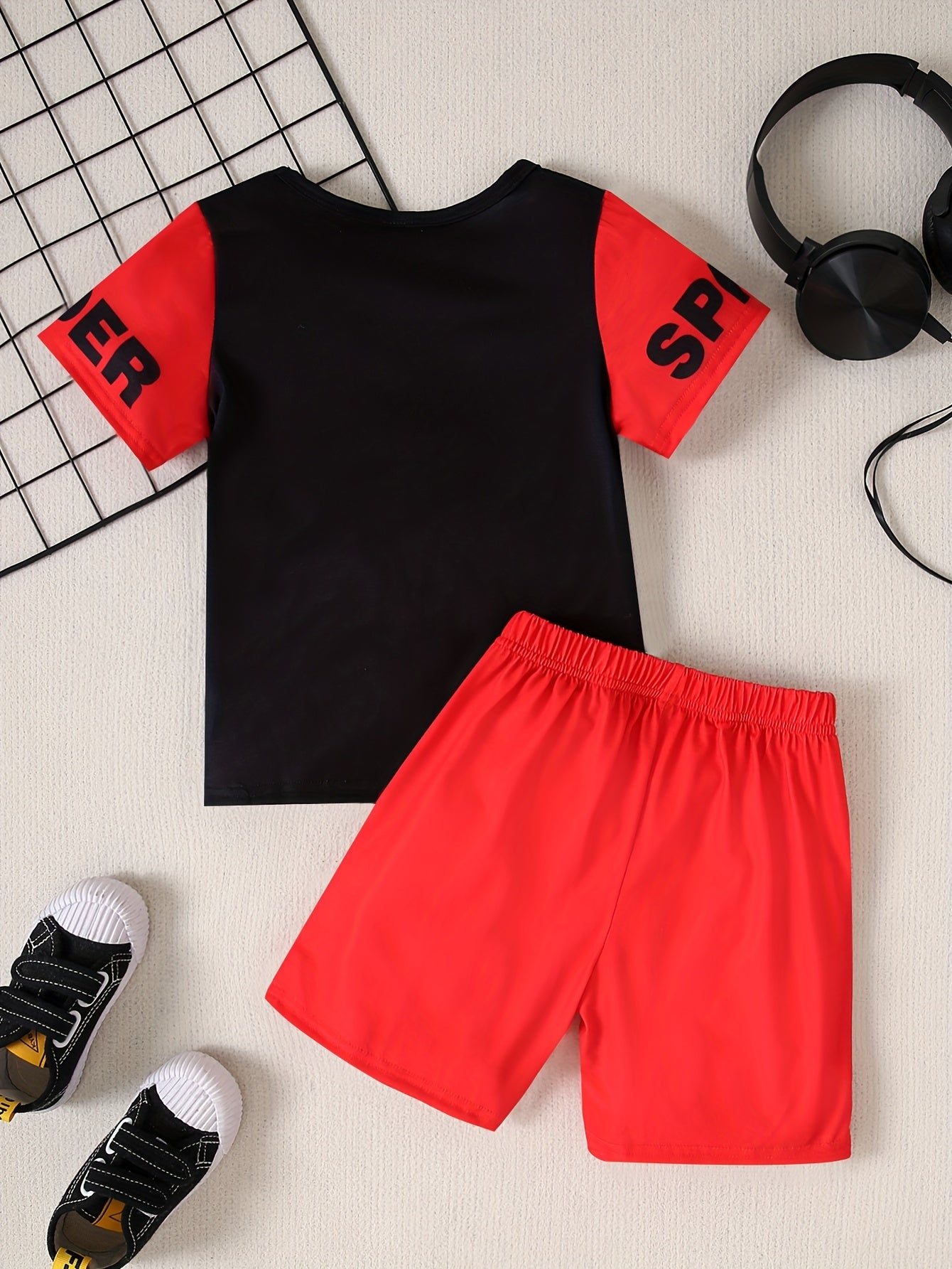 Boys Kids Casual Outfit Set Short Sleeve Spider Web Print T-Shirt and Shorts Summer