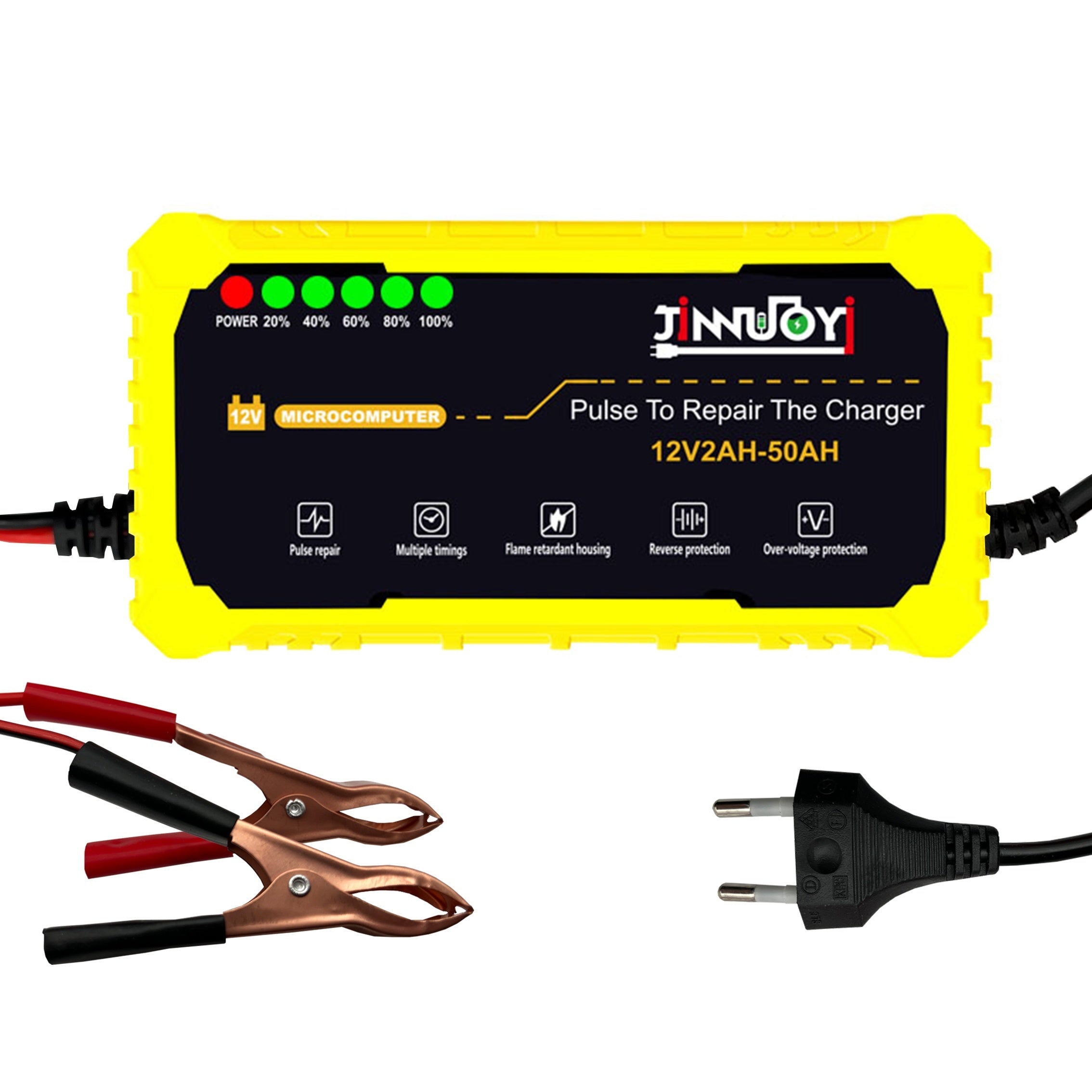 Mototsikl akkumulyatorini zaryadlovchi, to'liq avtomatik, LED displey, 12V, 2-50AH, 3A pulsli
