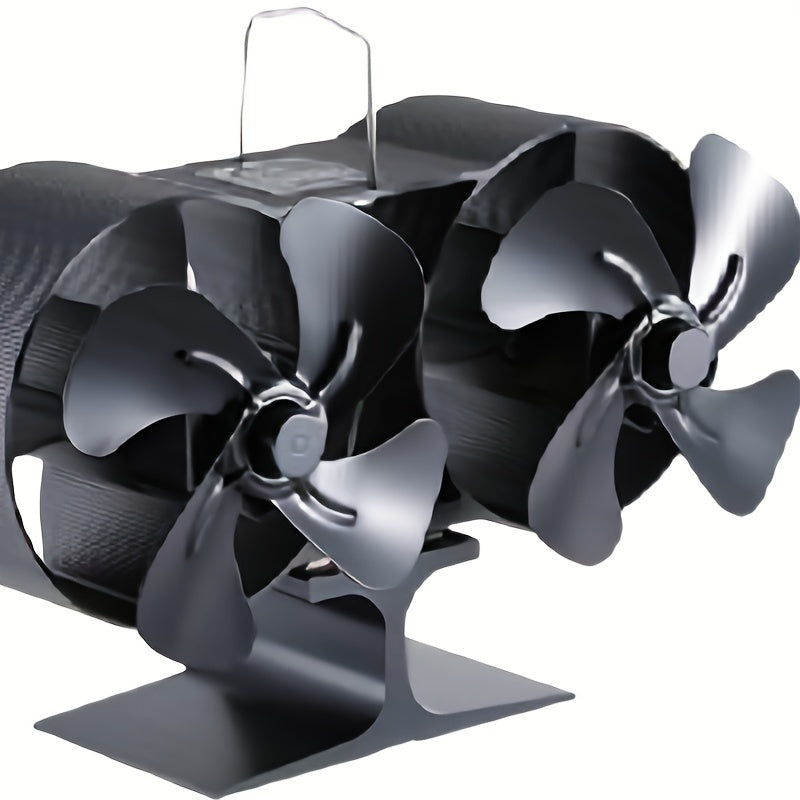 Double Motor Wood Burning Stove Fan Black Aluminum for Fireplace and Heater