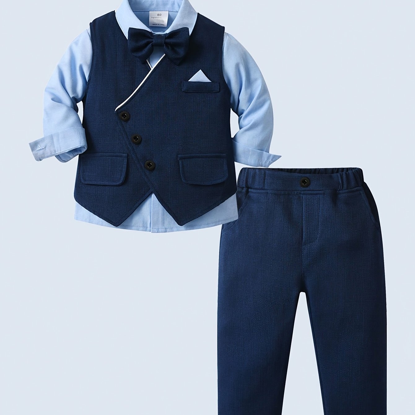 Baby Boy Outfit 3pcs Long Sleeve Shirt Vest Pants Fall Winter Solid Color