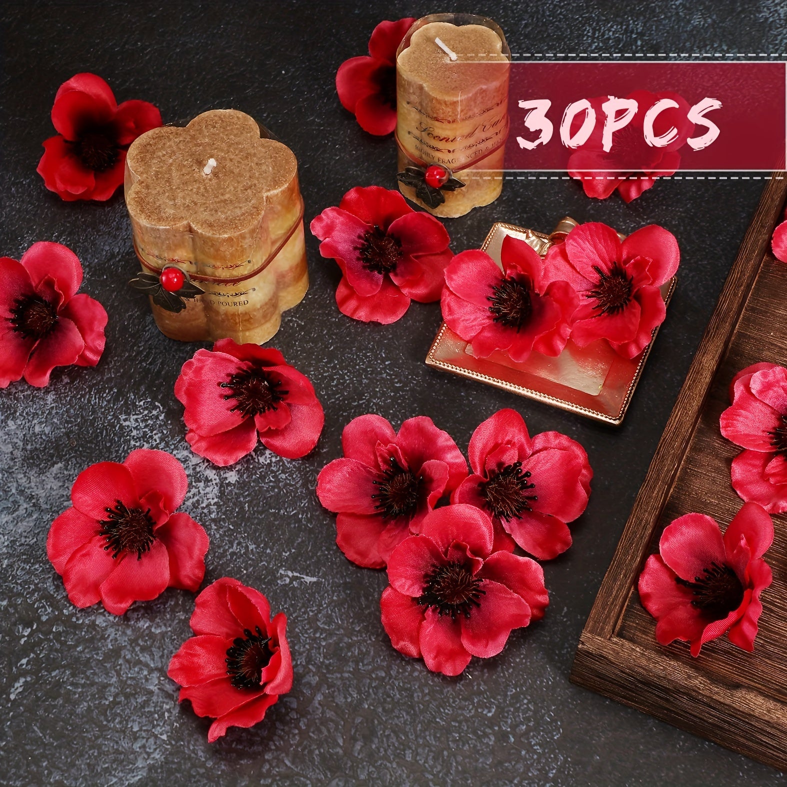 Set of 30 Artificial Poppy Flowers for Weddings, Home Decor, and Crafts