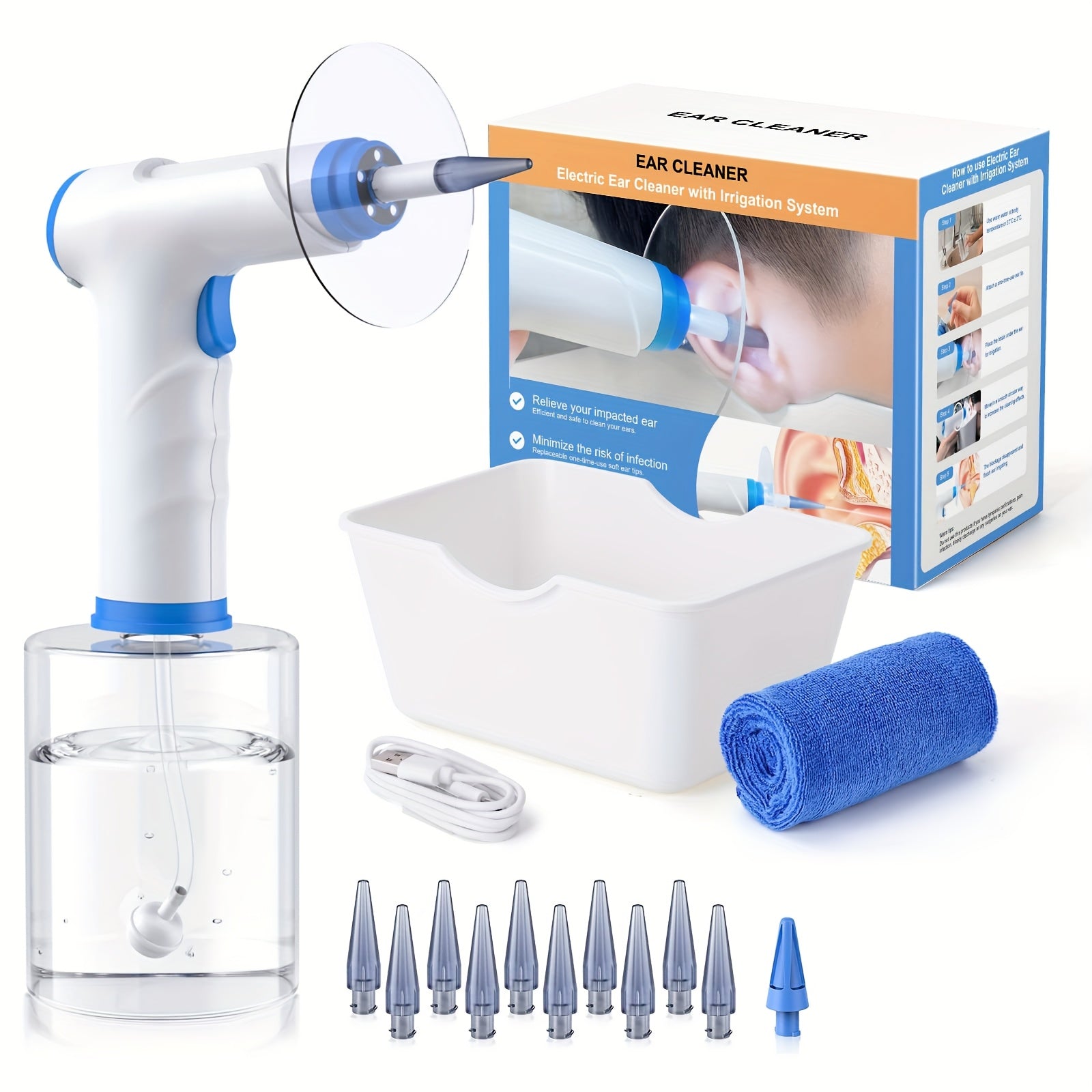 Electric Ear Cleaning Kit with Water Irrigation System and 4 Temperatures for Safe Ear Wax Removal