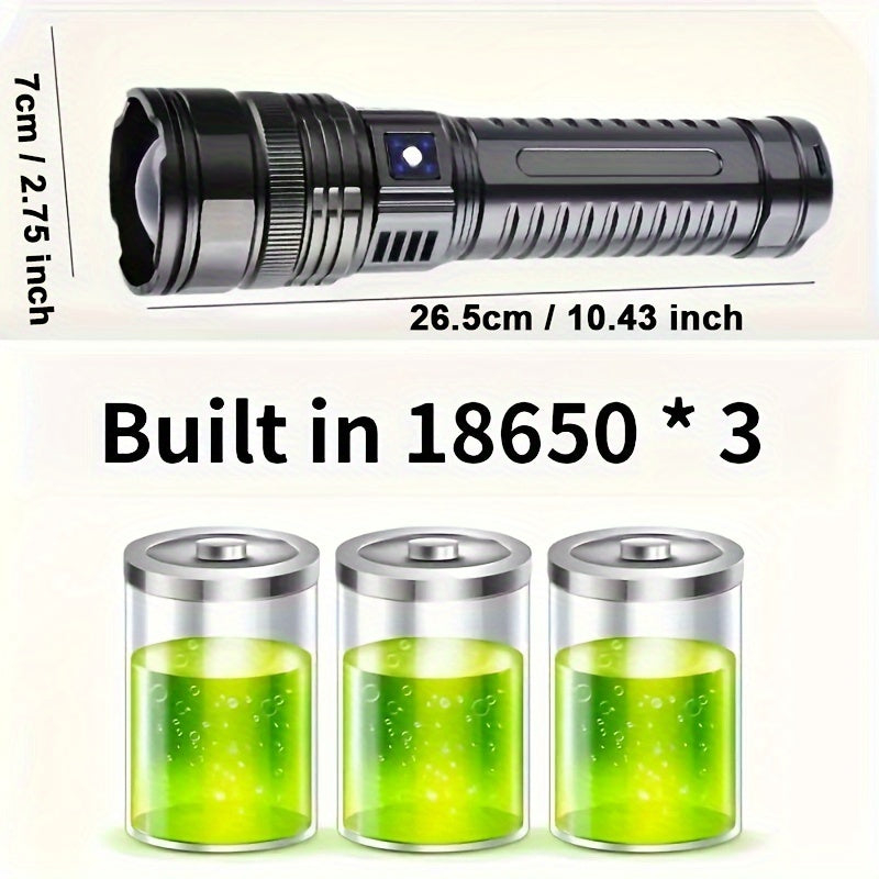 Новый перезаряжаемый тактический фонарь с встроенной батареей 15000mAh и COB светом, обеспечивающий дальнобойное освещение.