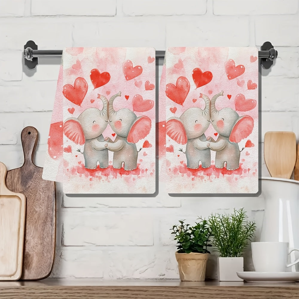 Set of 2 Ultra Soft Kitchen Towels with Cartoon Elephant Design, Super Absorbent, 40x60 cm