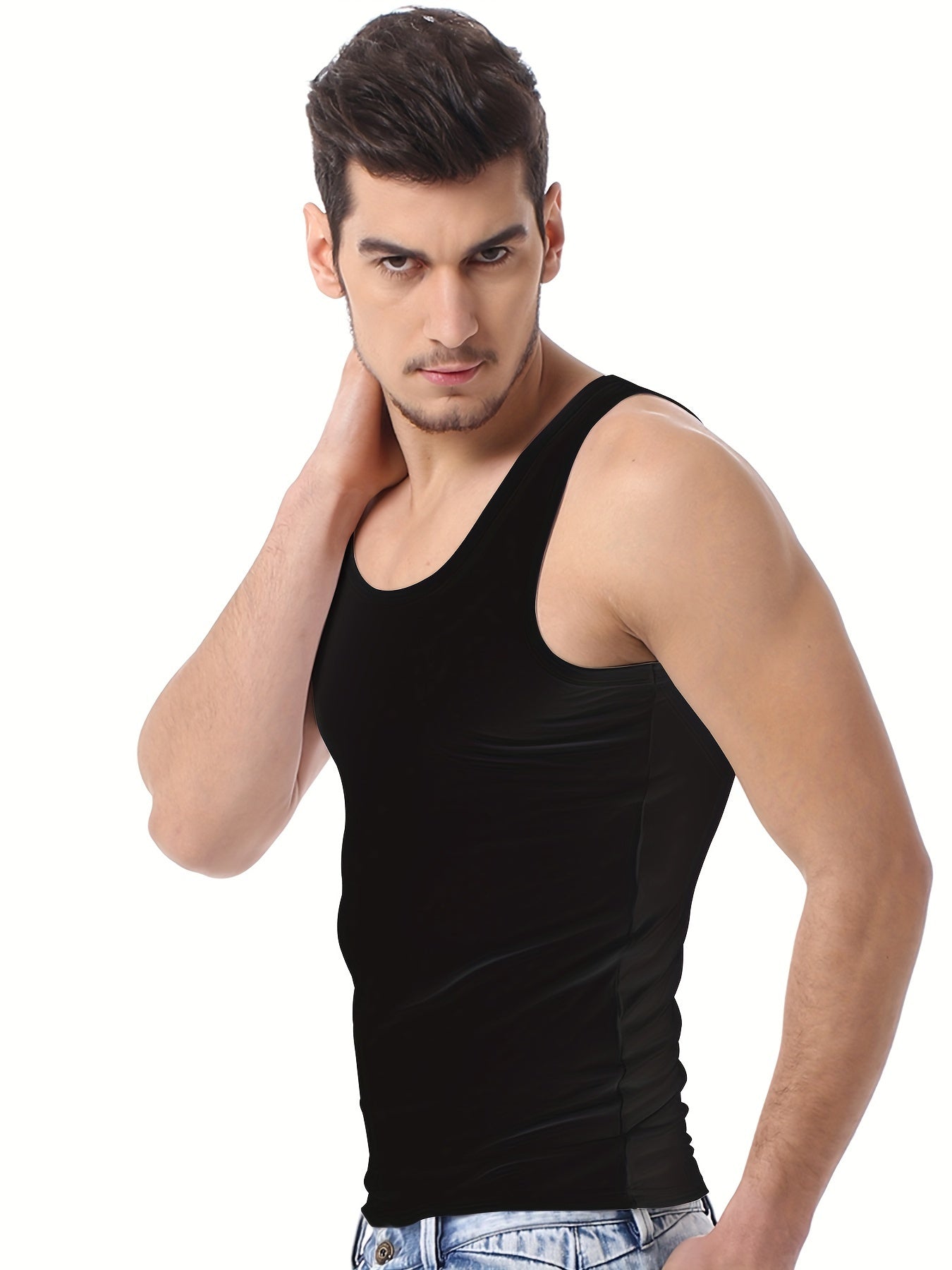 6 piezas de camisetas sin mangas de algodón para hombre, de color sólido, ropa interior deportiva para fitness