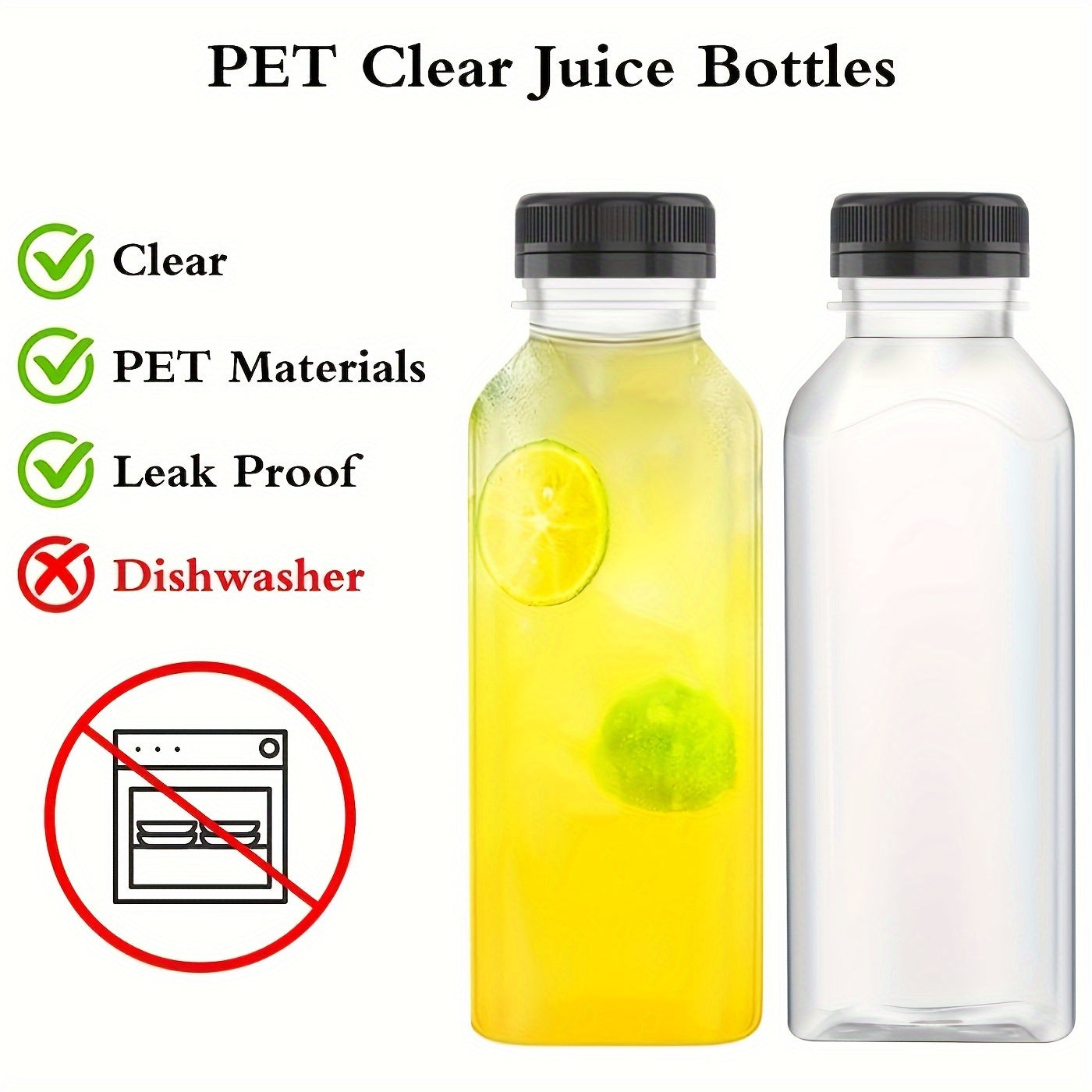 Leak-Proof Clear Plastic Juice Bottles for Juicing Smoothies Milk and Beverages 5/10 Pack