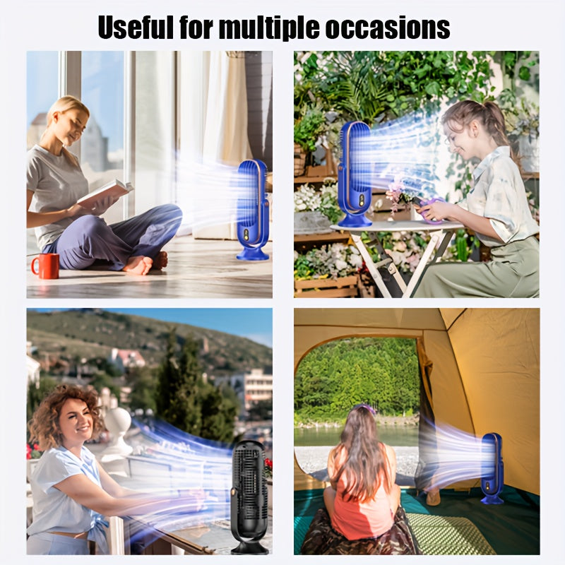 Uy ofis uchun portativ simsiz mini stol ventilyatori, 5 tezlik, buriladigan minor, LED displey bilan tashqi muhit uchun