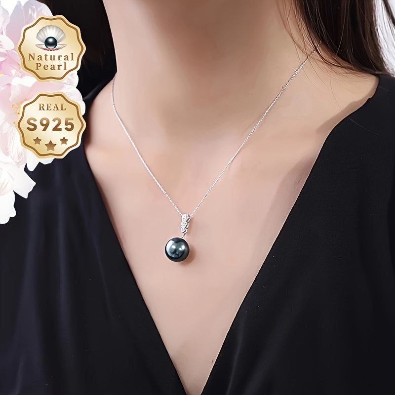 Women’s Black Pearl Necklace with 11-12mm Deep Sea Cultured Pearl in Sterling Silver