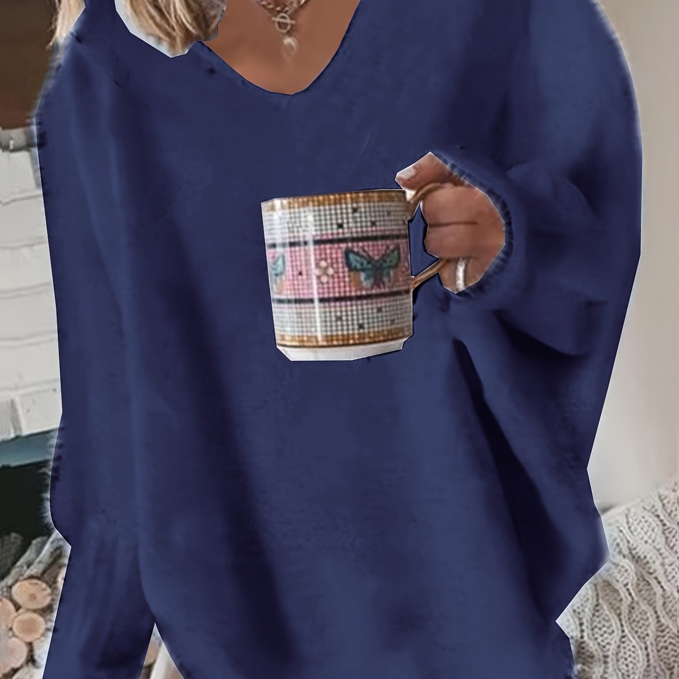 Women's Plus Size V-Neck Pullover Sweater Cozy Knit Fall Winter Solid Color