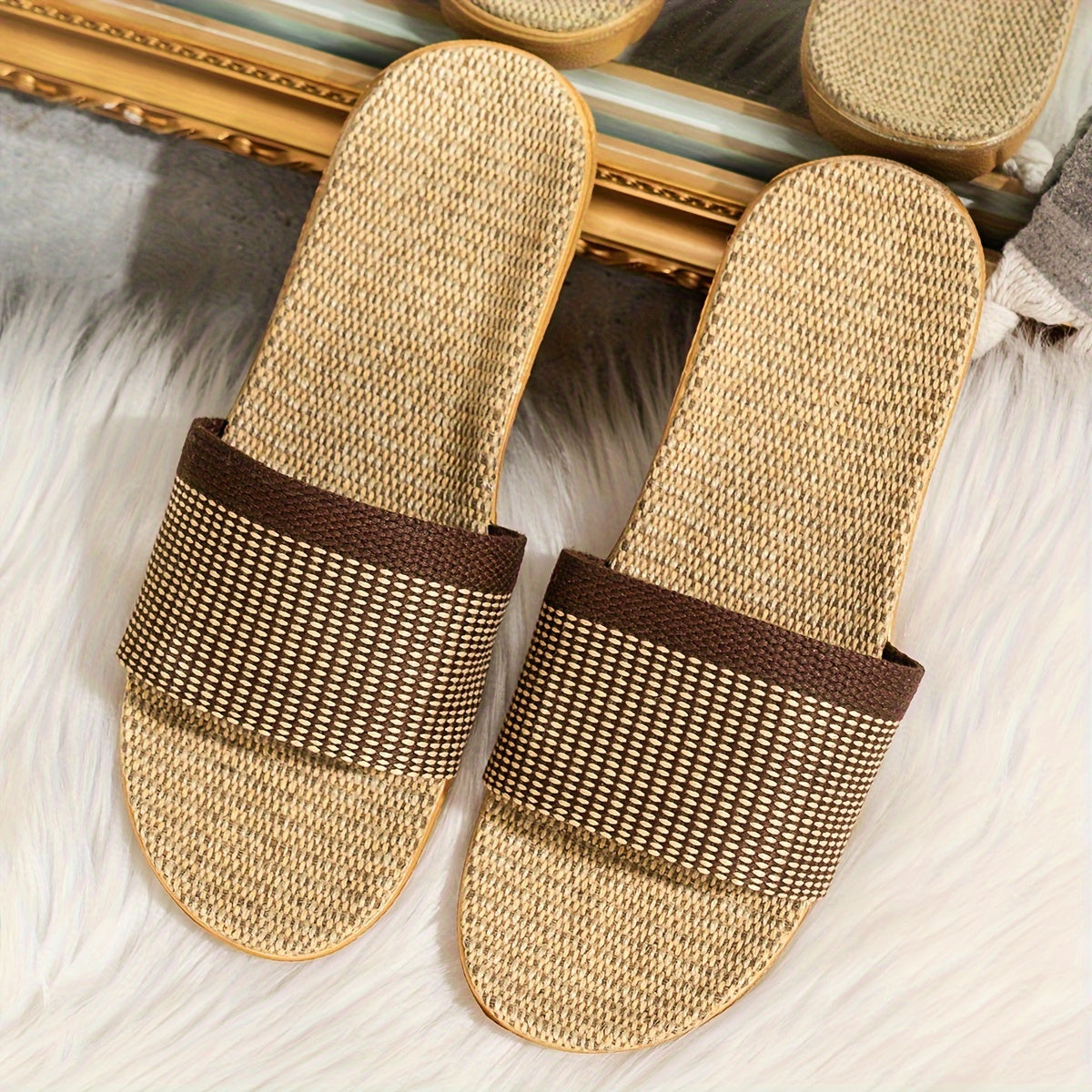 Women's Jute Straw Slip-On Sandals with Adjustable Back Strap for Summer