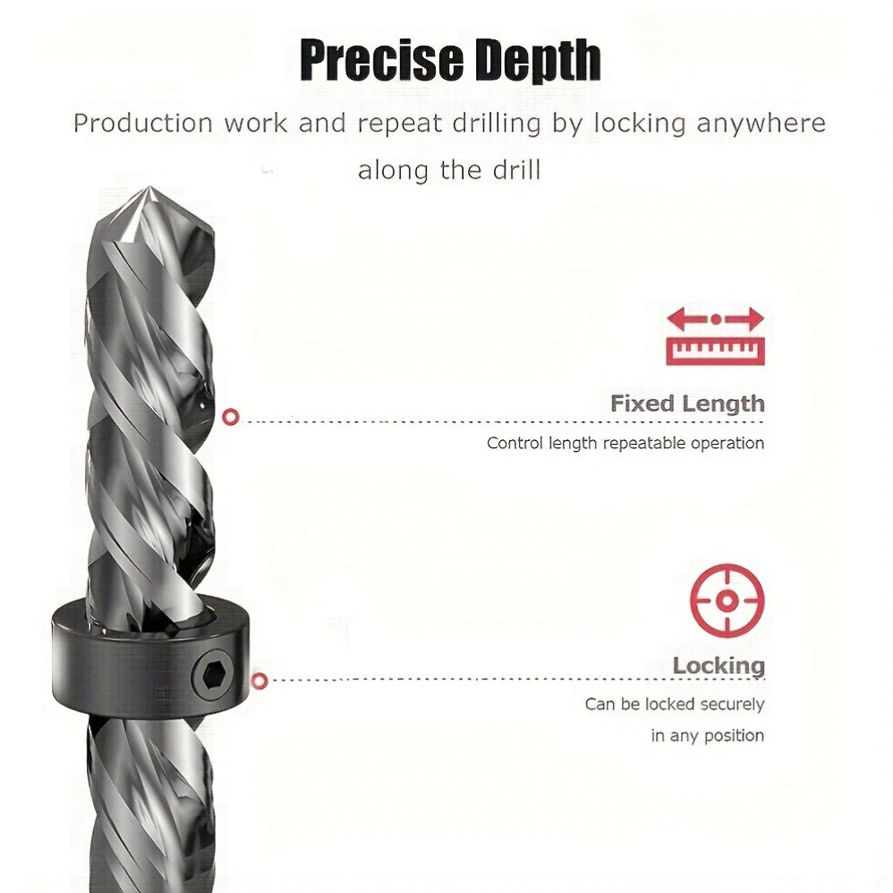 9PCS Adjustable Drill Depth Stop Rings with Allen Wrench for Metal Drilling
