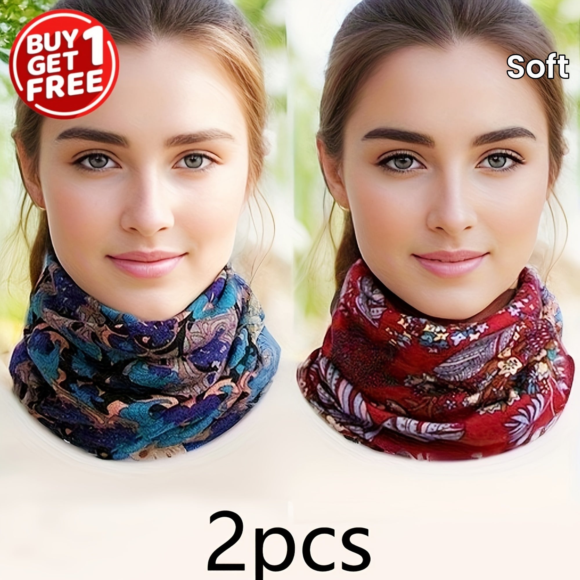 Set of 2 Retro Print Neck Gaiters Boho Style Soft Warm Winter Windproof Infinity Scarves