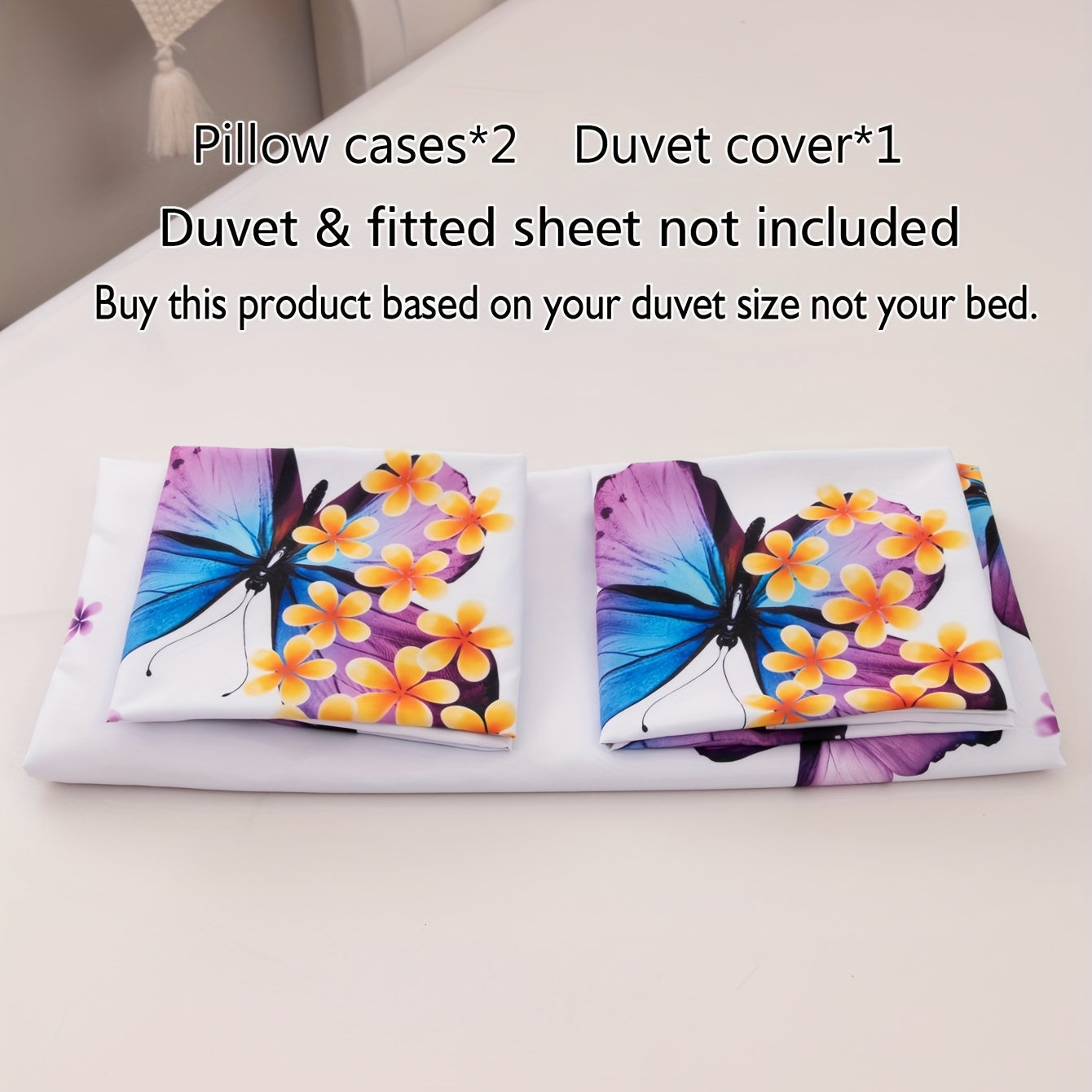 Set of 3 Butterfly Print Duvet Cover Set Bedding Soft Cozy for Bedroom or Guest Room