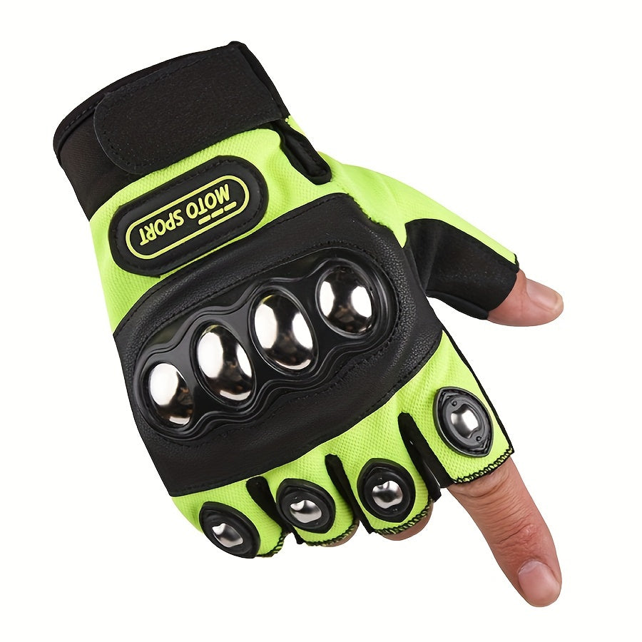 Black Steel Outdoor Knuckle Motorcycle Gloves Pair