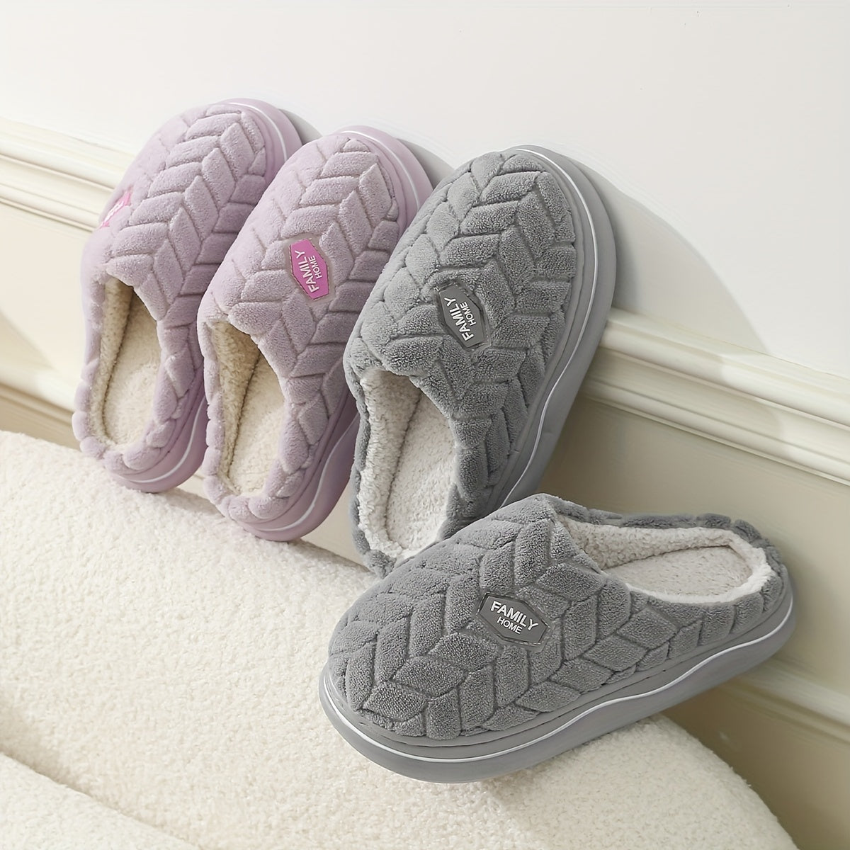 Women Thick Sole Slippers Winter Indoor Warm Home All-Season Fabric EVA