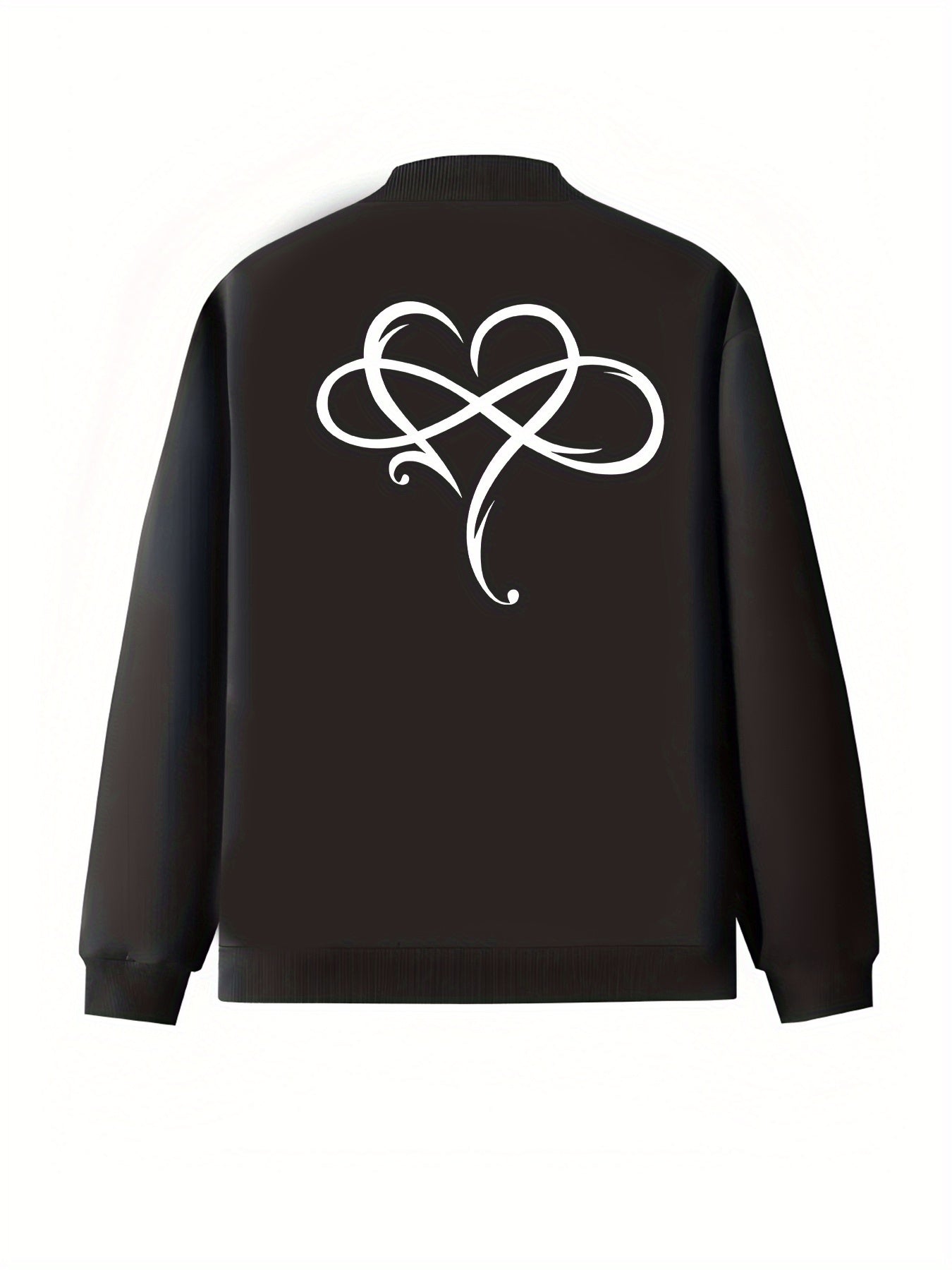 Plus Size Women's Black and White Baseball Collar Zip-up Jacket All-Season Outerwear