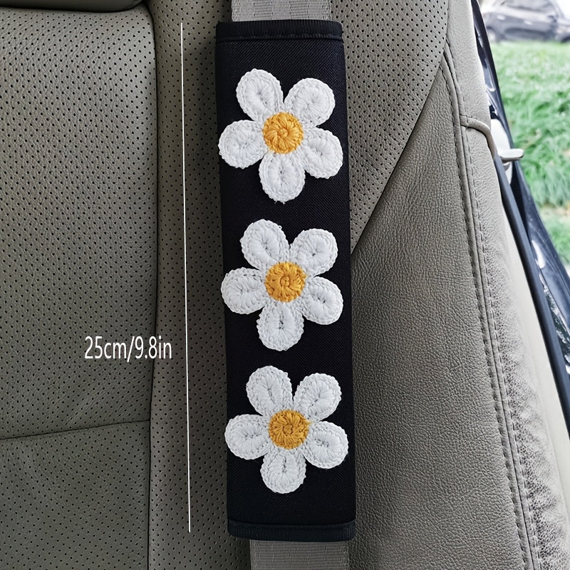 Набор чехлов для ремней безопасности женских сидений из льняного волокна с цветочным дизайном для интерьера