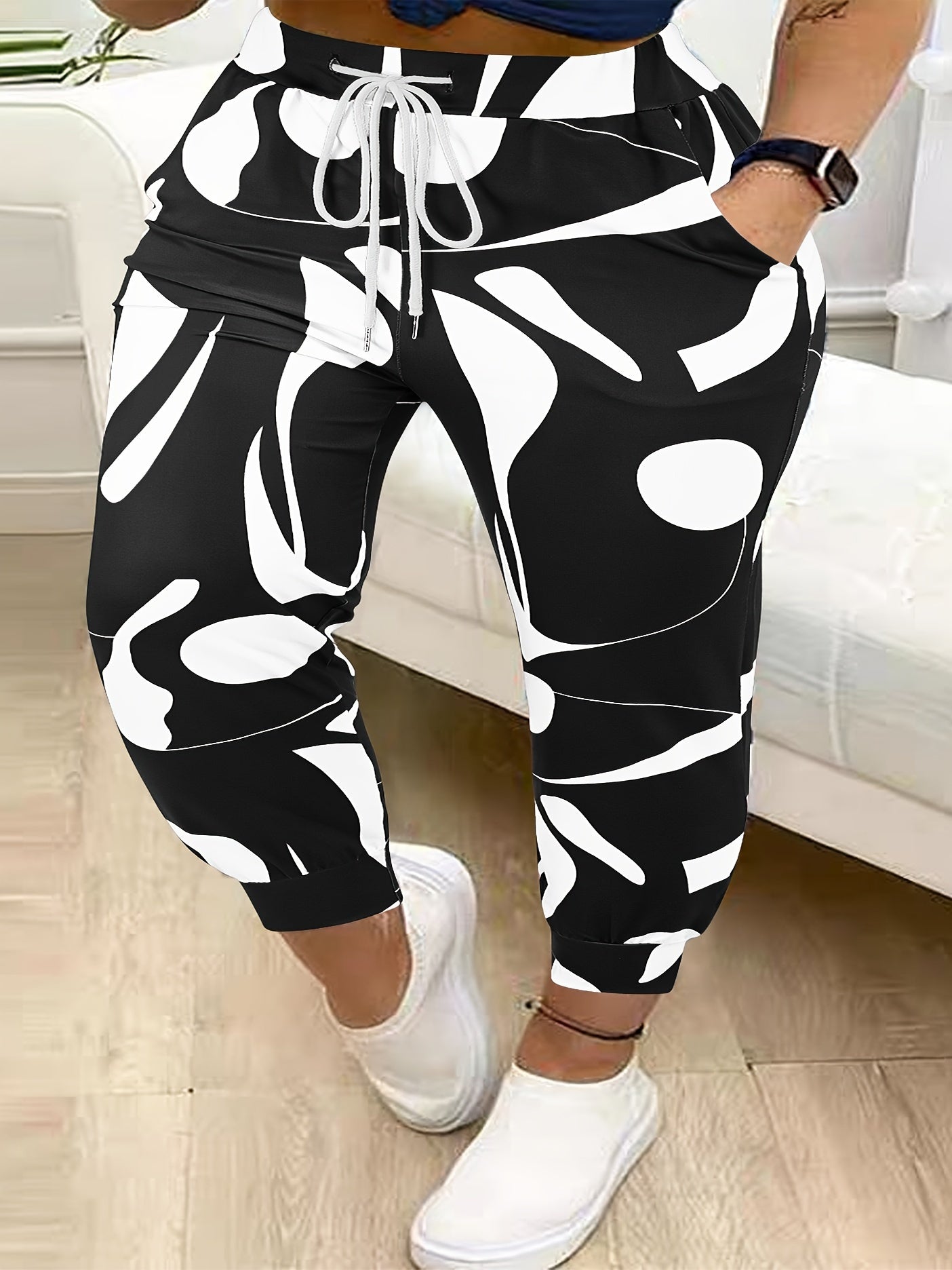 Women's Plus Size Harem Pants Polyester Elastane Casual Drawstring