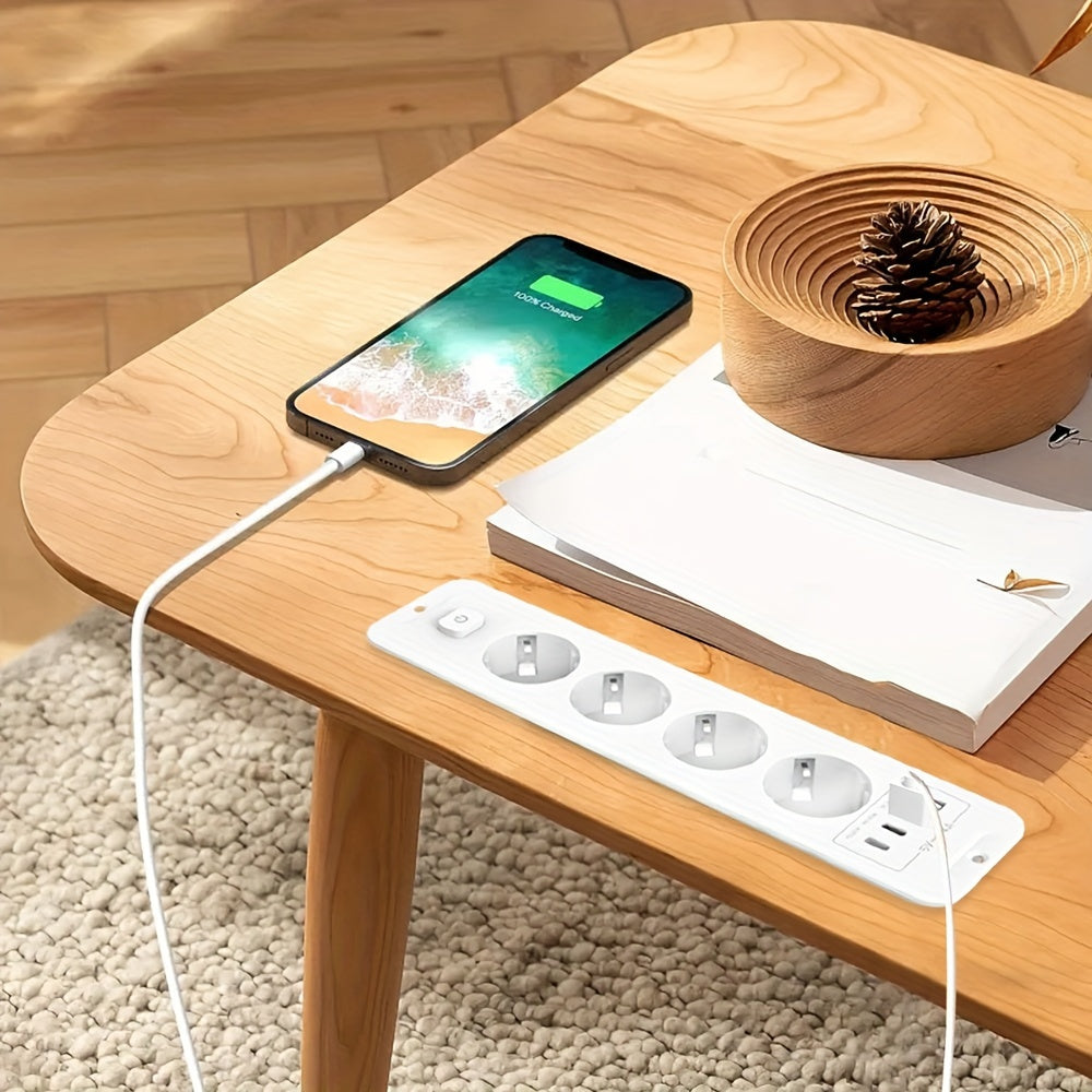 8-in-1 Quvvatli rozetka, 4 USB port va 4 AC rozetkali, 179.83cm sim bilan uy, ofis va maktab uchun