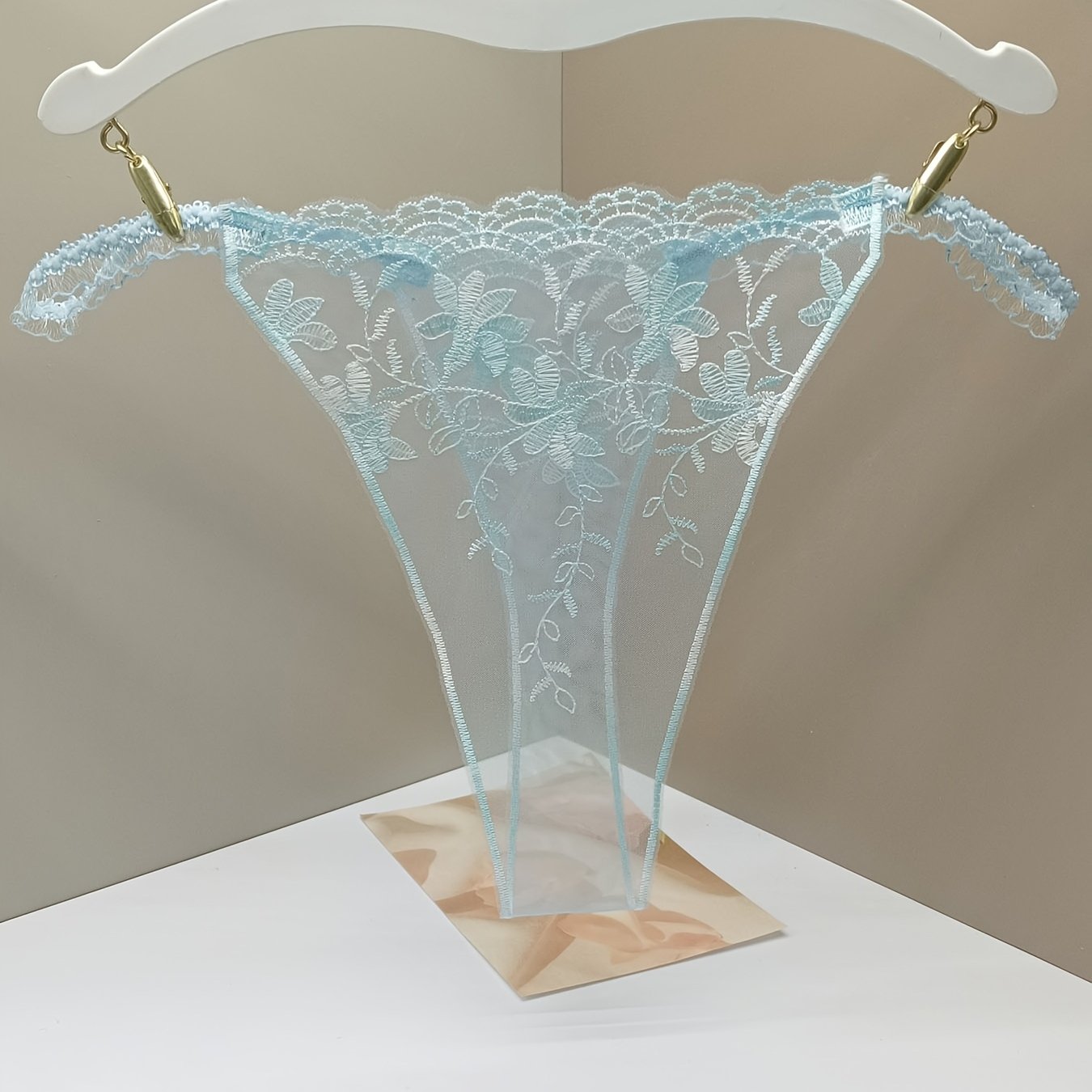 Pink Lace Thong with Floral Embroidery and Red Bow for Women