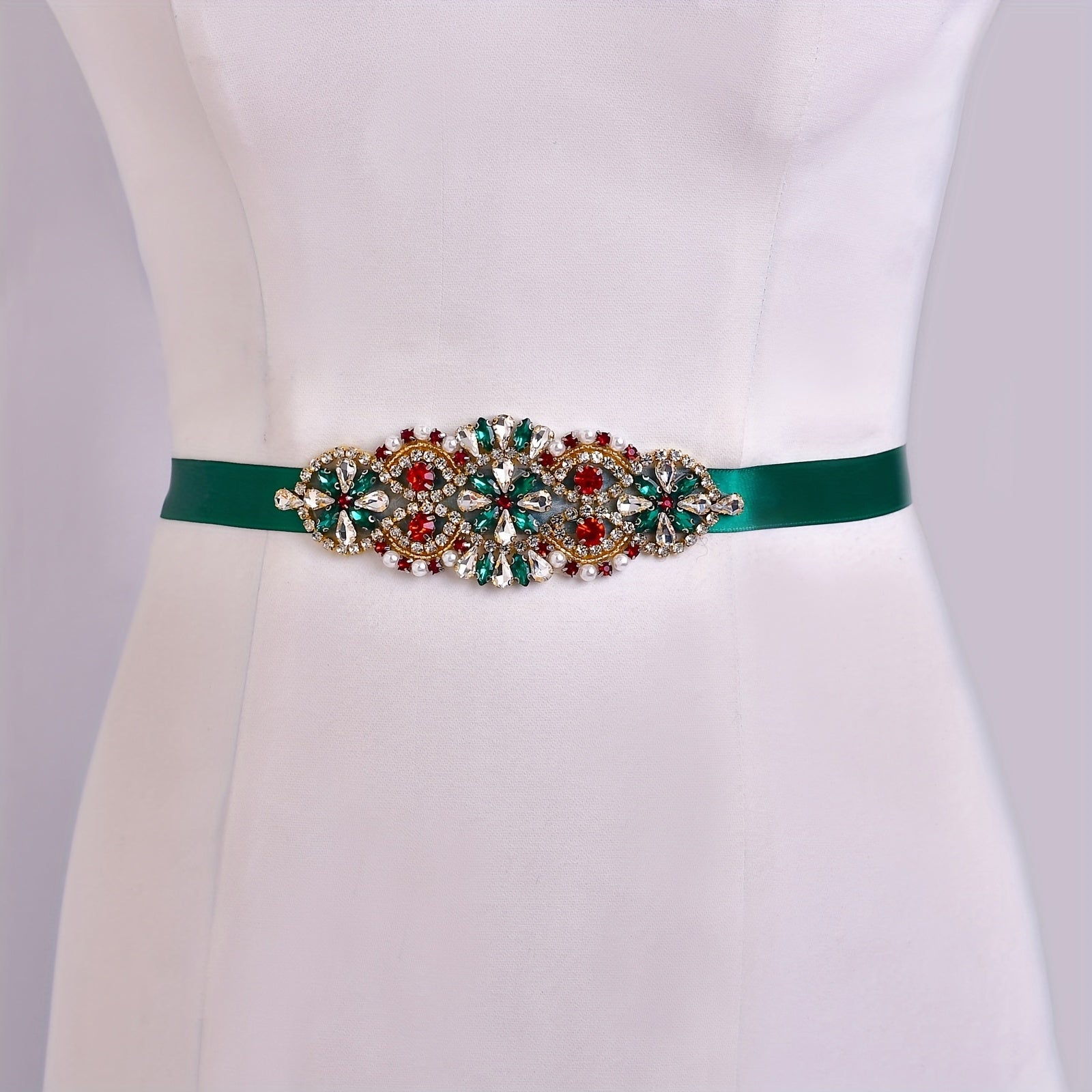 Hand Washable Boho Style Bridal Sash with Colorful Rhinestones for Wedding and Party