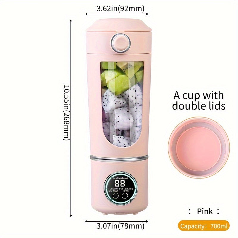 Portable USB Rechargeable Blender 23.67oz for Smoothies and Milkshakes with Digital Display and 12 Blades