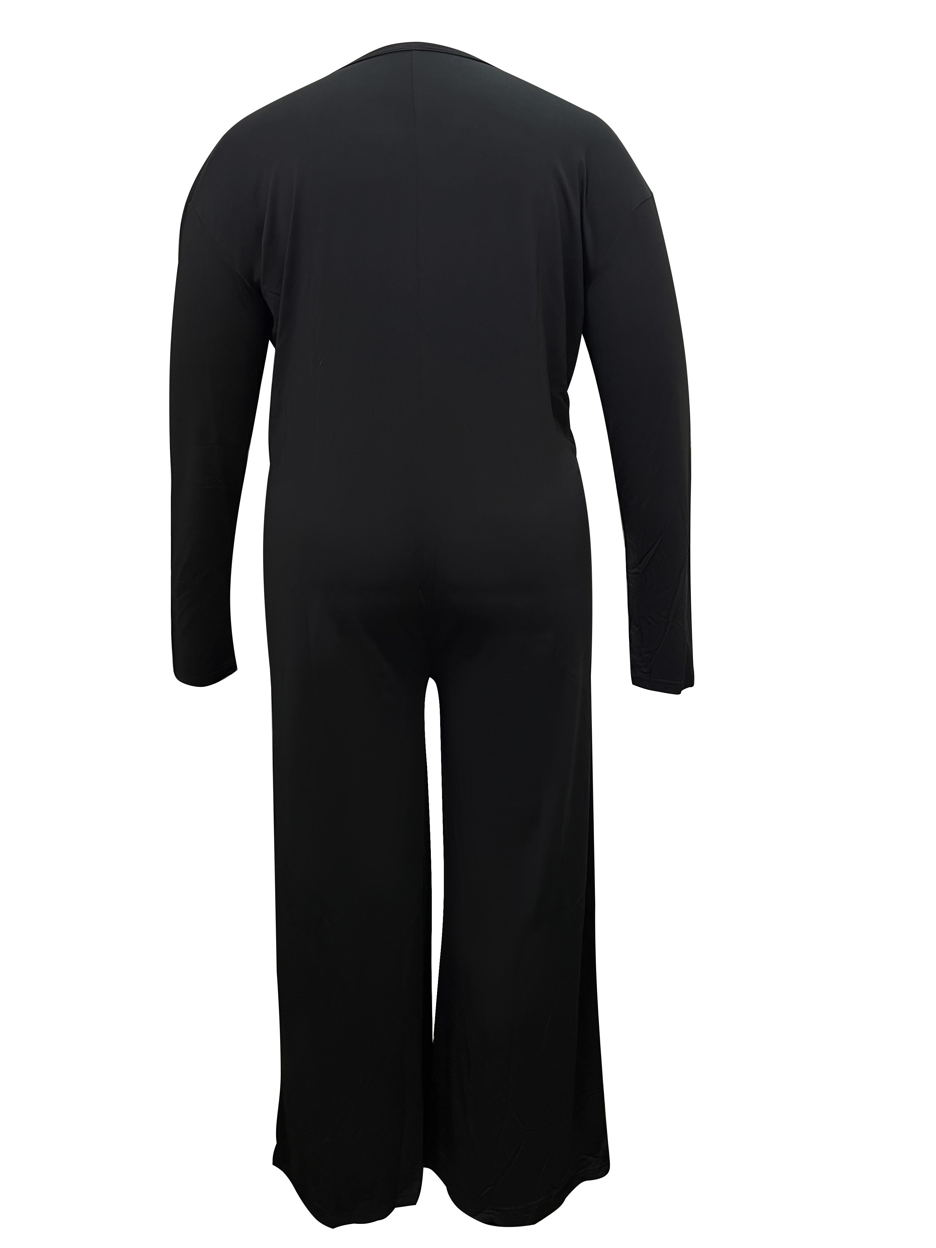 Women's Black Wide-Leg Lounge Jumpsuit with Pockets and Machine Washable