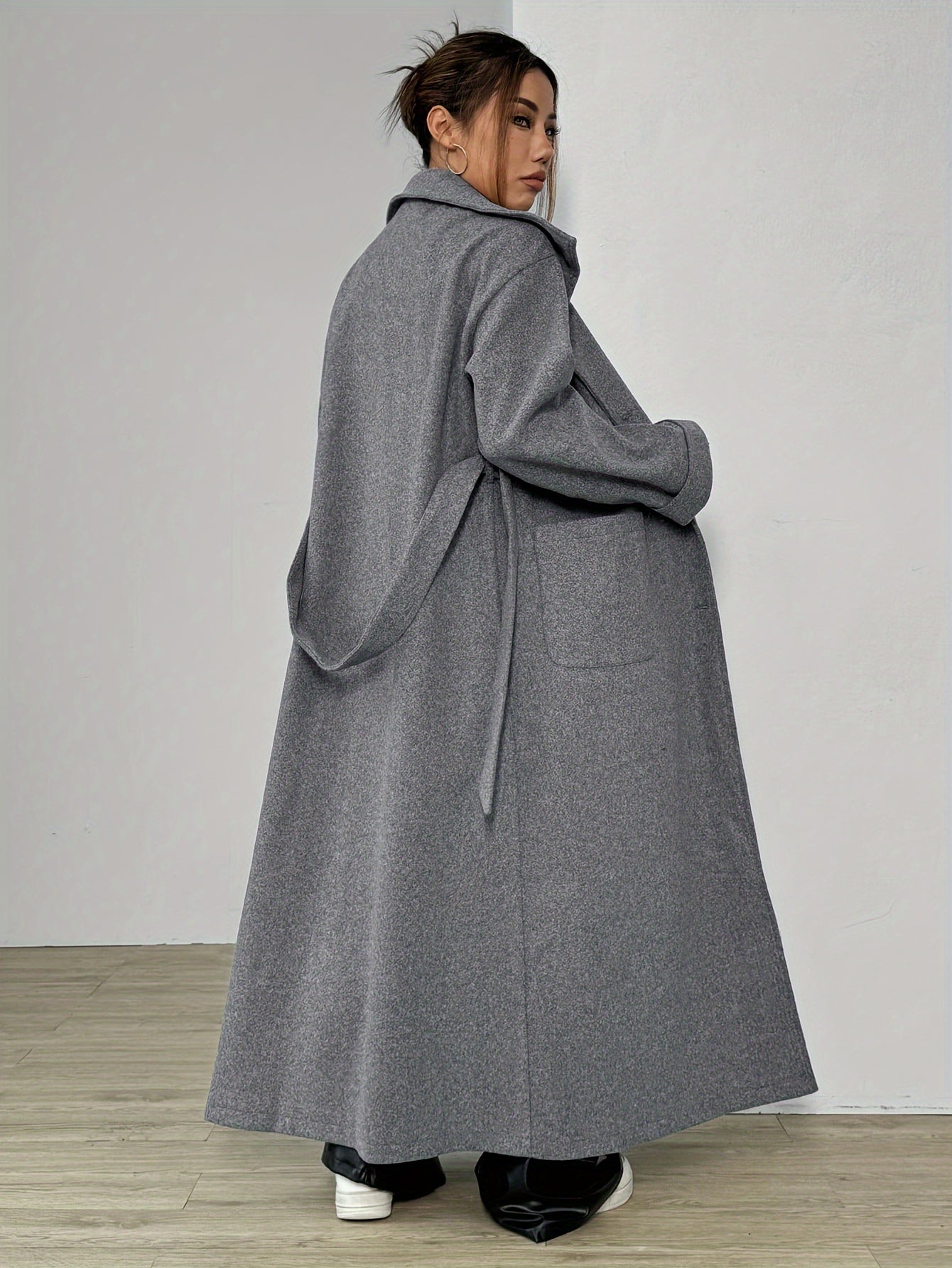 Women's Fall Winter Solid Color Long Sleeve Casual Coat Micro Elastic Polyester