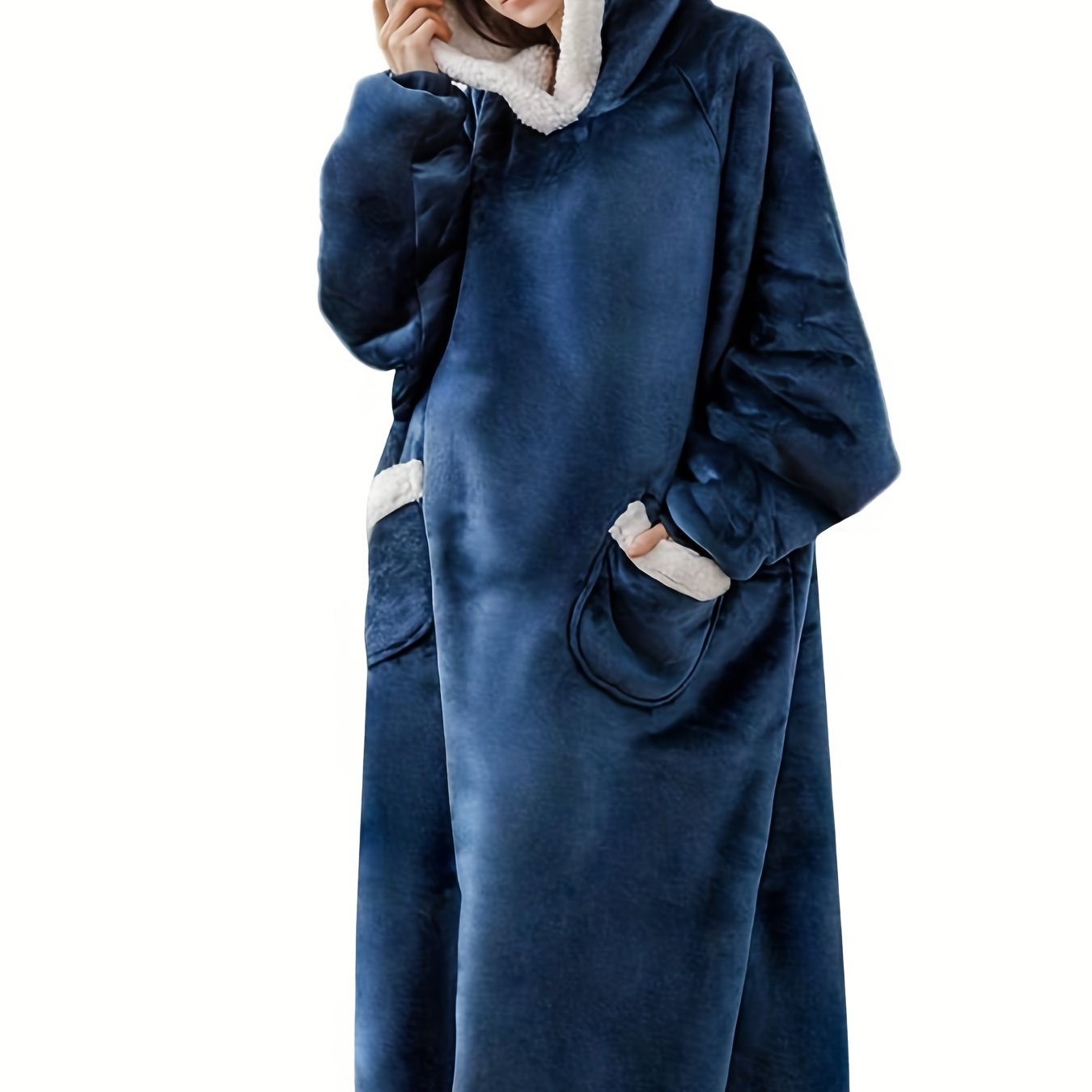 Plus Size Women's Fleece Robe with Pockets and Hooded Lounge Wear