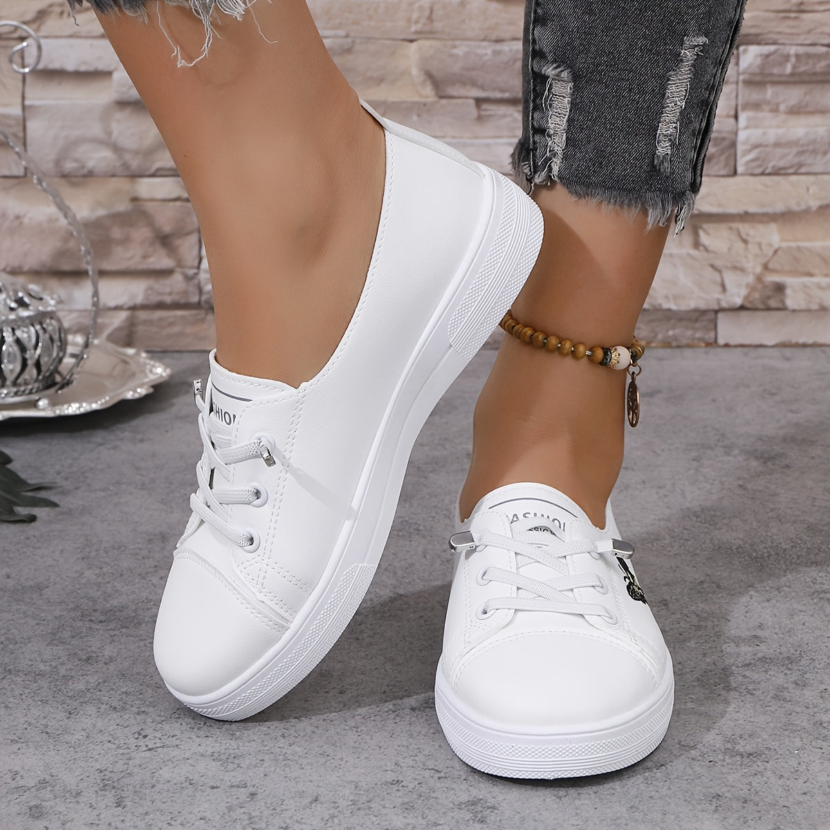 Women's Butterfly Embroidered Casual Sneakers White Lightweight Low Tops