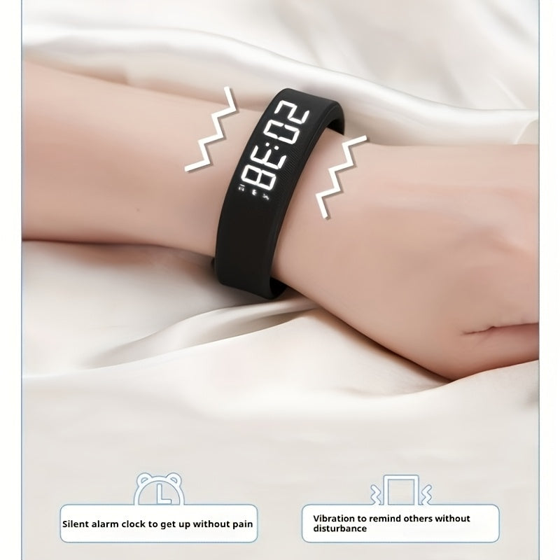 Digital Smartwatch for Students and Sports Enthusiasts White and Black Luminous Display Timer Alarm Silicone Band Rechargeable